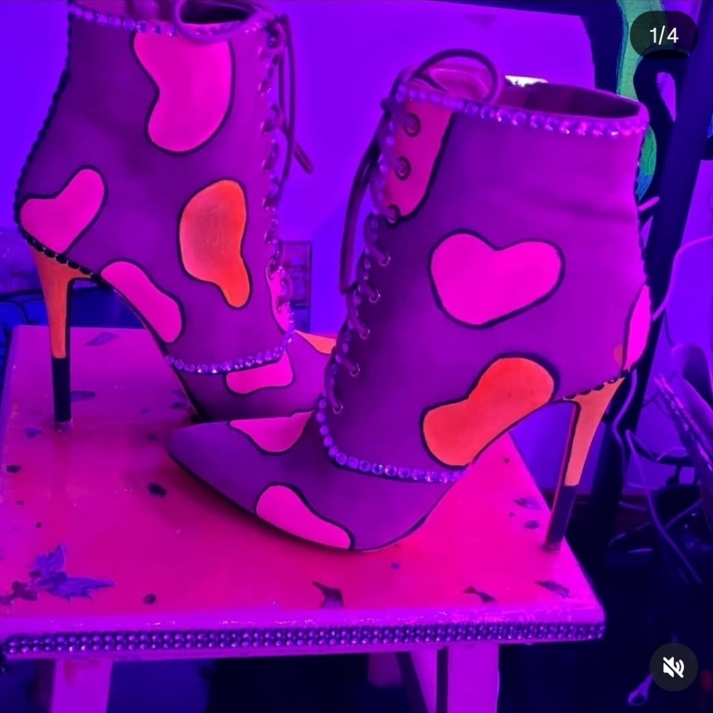 Stylish Pink and Orange Cow-Patterned Ankle Boots